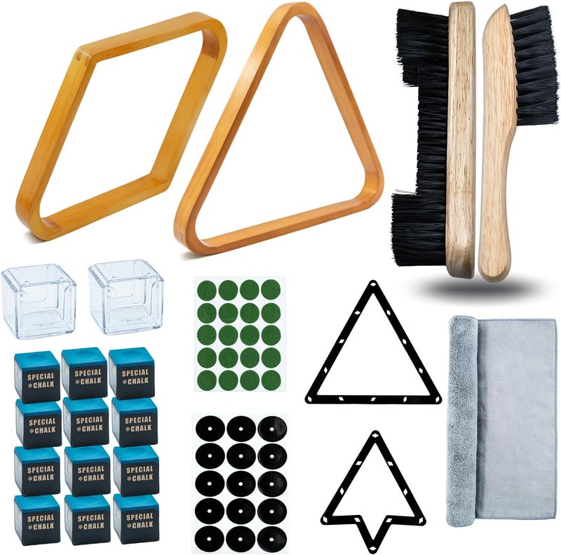 OMTRS 23Pcs Pool Ball Rack with Pool Table Brush Kit, Billiards Triangle for 2-1/4" Ball Wooden Billiard Pool Racks Billiard Accessories - Image 1